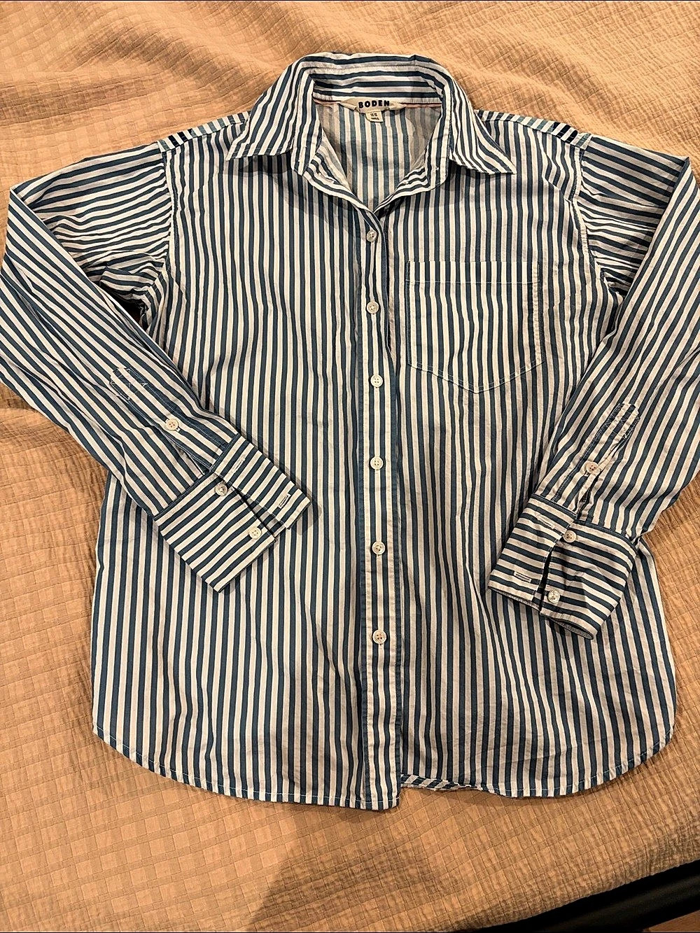Boden UNION JACK Connie Relaxed Cotton Shirt Blue & White Size 4